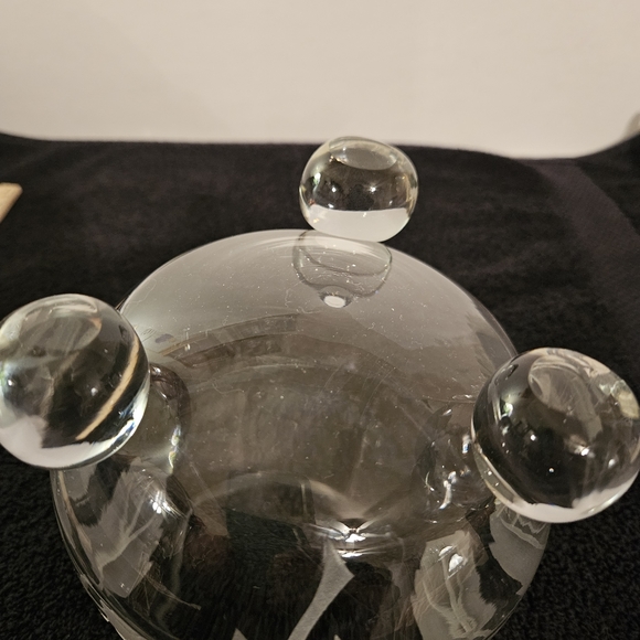 Tiffin 3 Ball Footed Sand Carved  Swedish Optic Rose Bowl - Picture 12 of 13